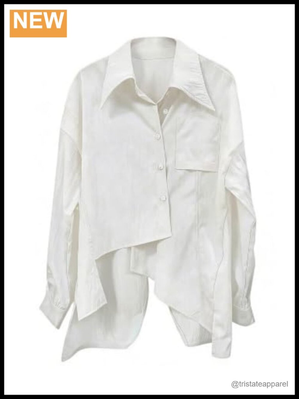 Oversized Asymmetrical Hem Button Down Shirt Long Sleeve Collared Pocket Blouse